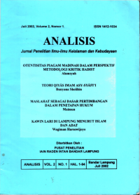 Analisis : Jurnal penelitian ilmu-ilmu keislaman dan kebudayaan